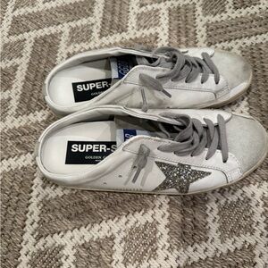 Golden Goose White and Silver Star Sneakers